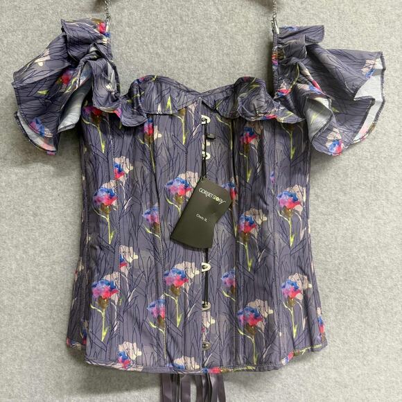 Corset Story Ruffle Off Shoulder Corset Top Cottagecore Goth Floral Sz 14 UK NWT - Picture 1 of 9